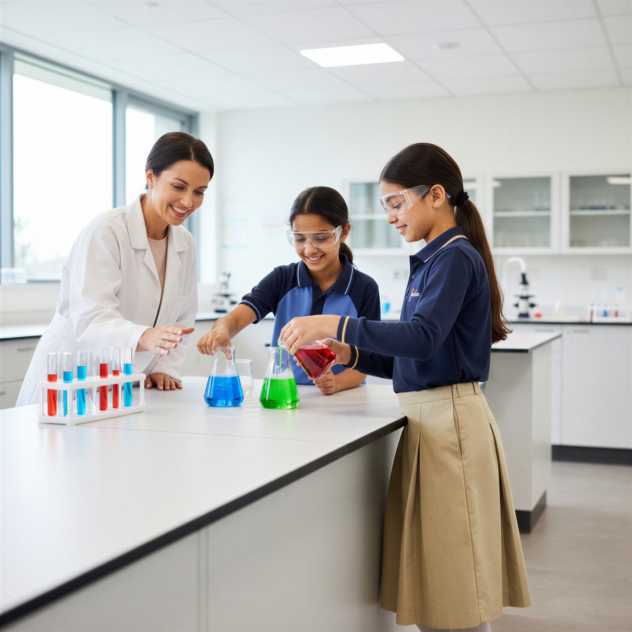 Middle School students in a science lab at GFH Alia National School