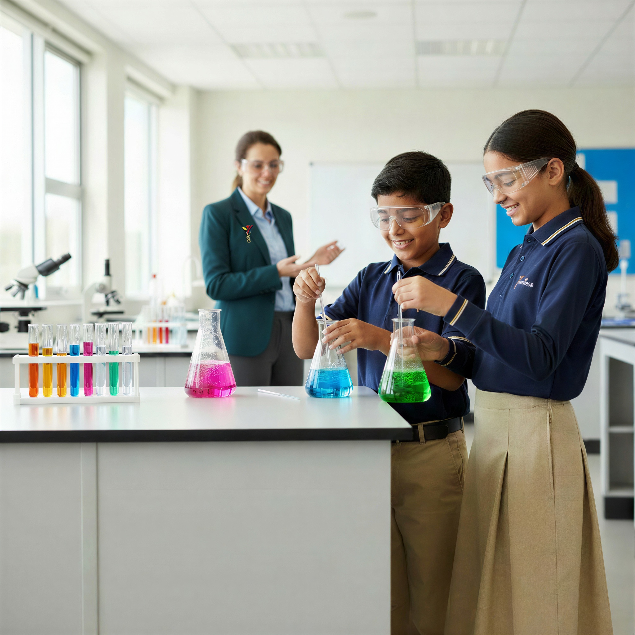 Middle School students carrying out a science experiment at GFH Alia National School