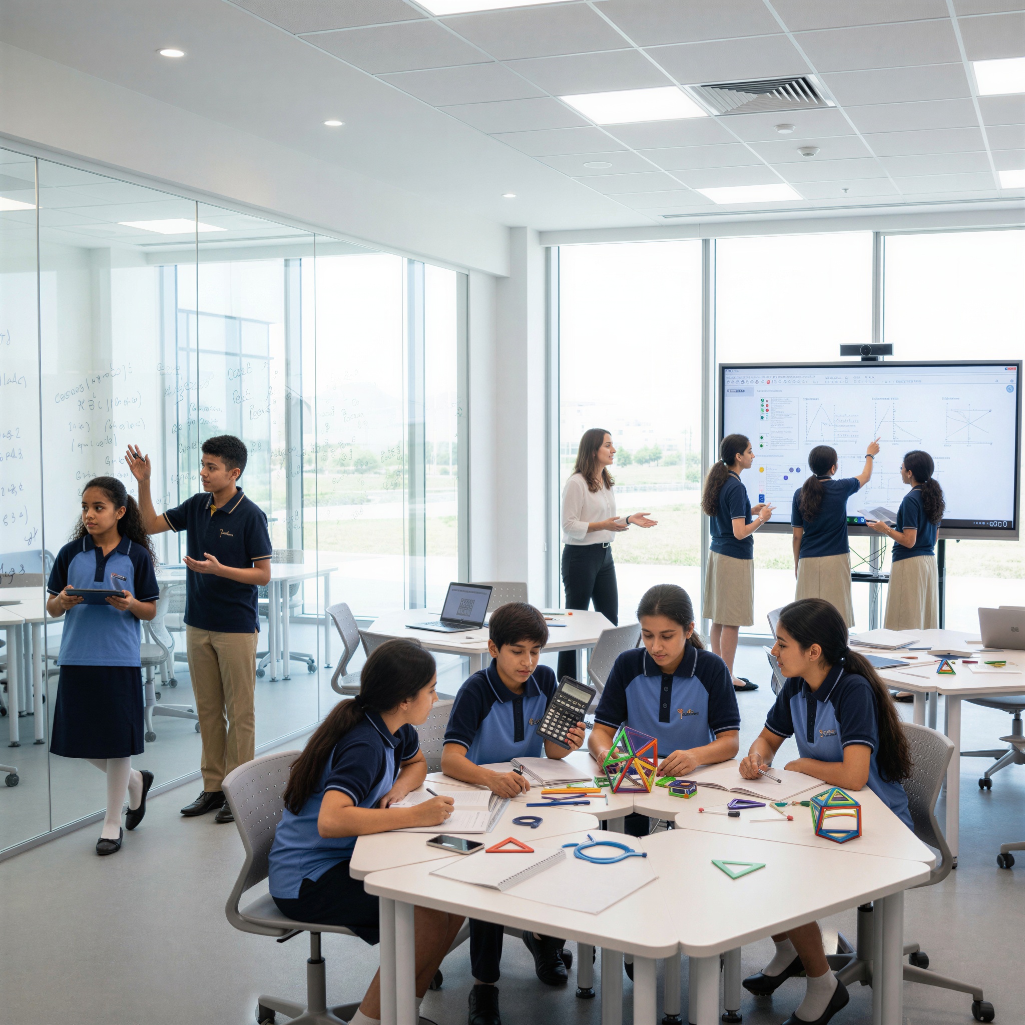 High School students working together in a mathematics lesson at GFH Alia National School